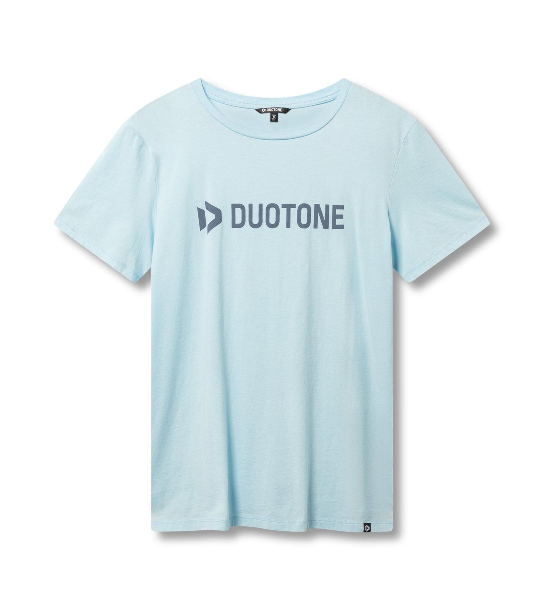 Light blue organic cotton women's Duotone T-shirt with a relaxed fit and dark logo print on the chest.
