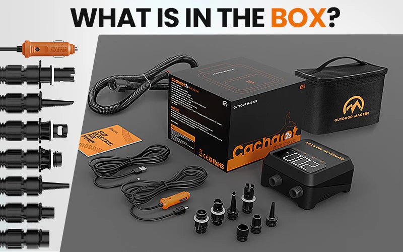 Outdoor Master Cachalot 2s Mini Electric SUP Pump 20psi Battery Powered Portable Electric Stand Up Paddle iSUP, wing, Kite and Kayak