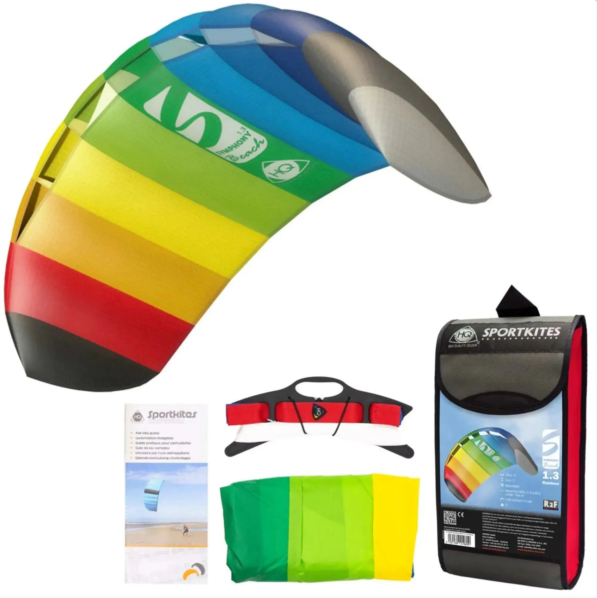 HQ Symphony Beach III 1.3 Rainbow R2F Stunt Kite | Beginner Dual - Line Foil Kite - Worthing Watersports - 4031169210609 - Kites - HQ