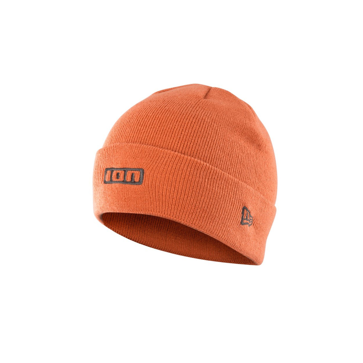Orange ION woolly beanie hat with a ribbed knit texture and embroidered logo on the front cuff.