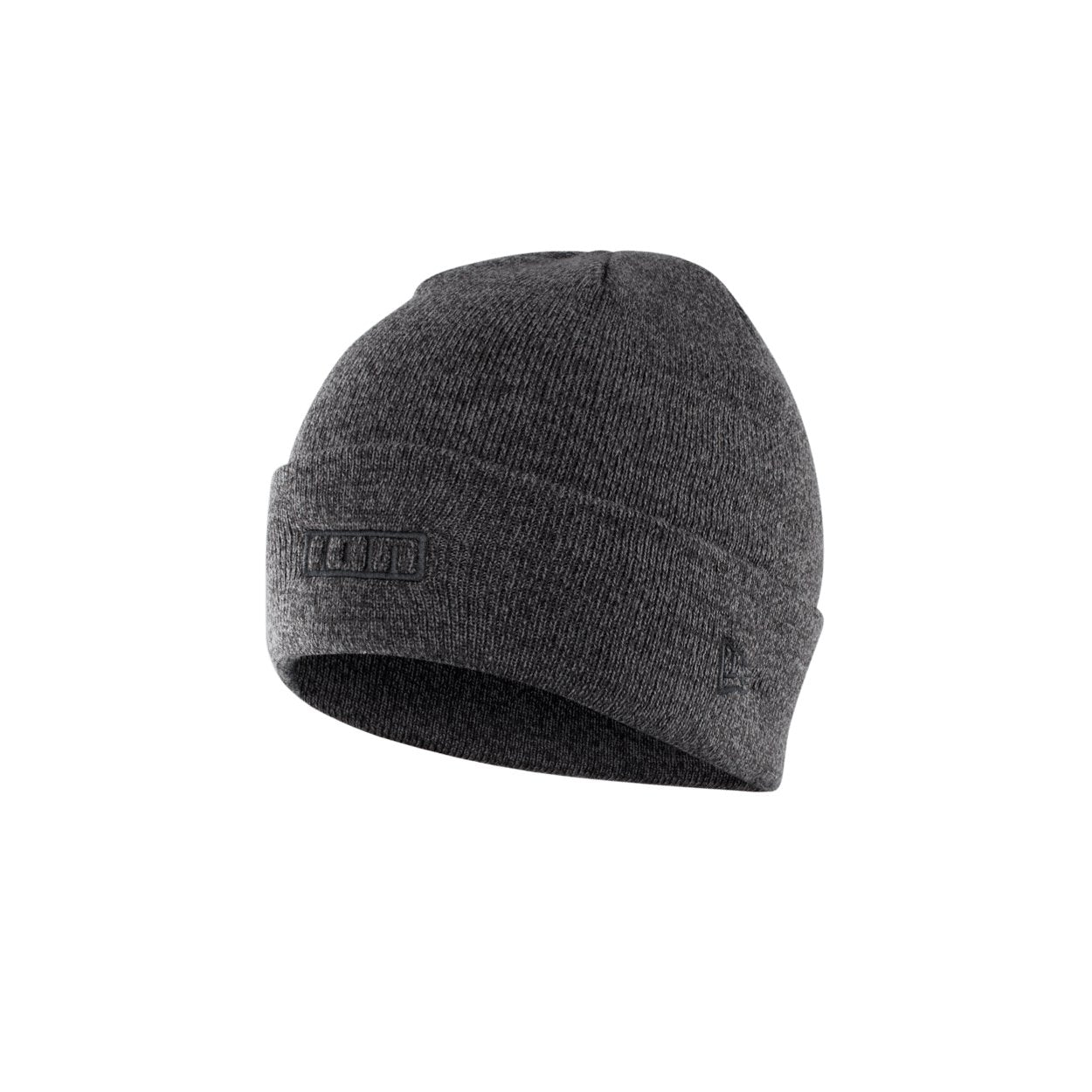 Dark grey ION woolly beanie hat with a folded cuff and small embroidered logo on a white background.