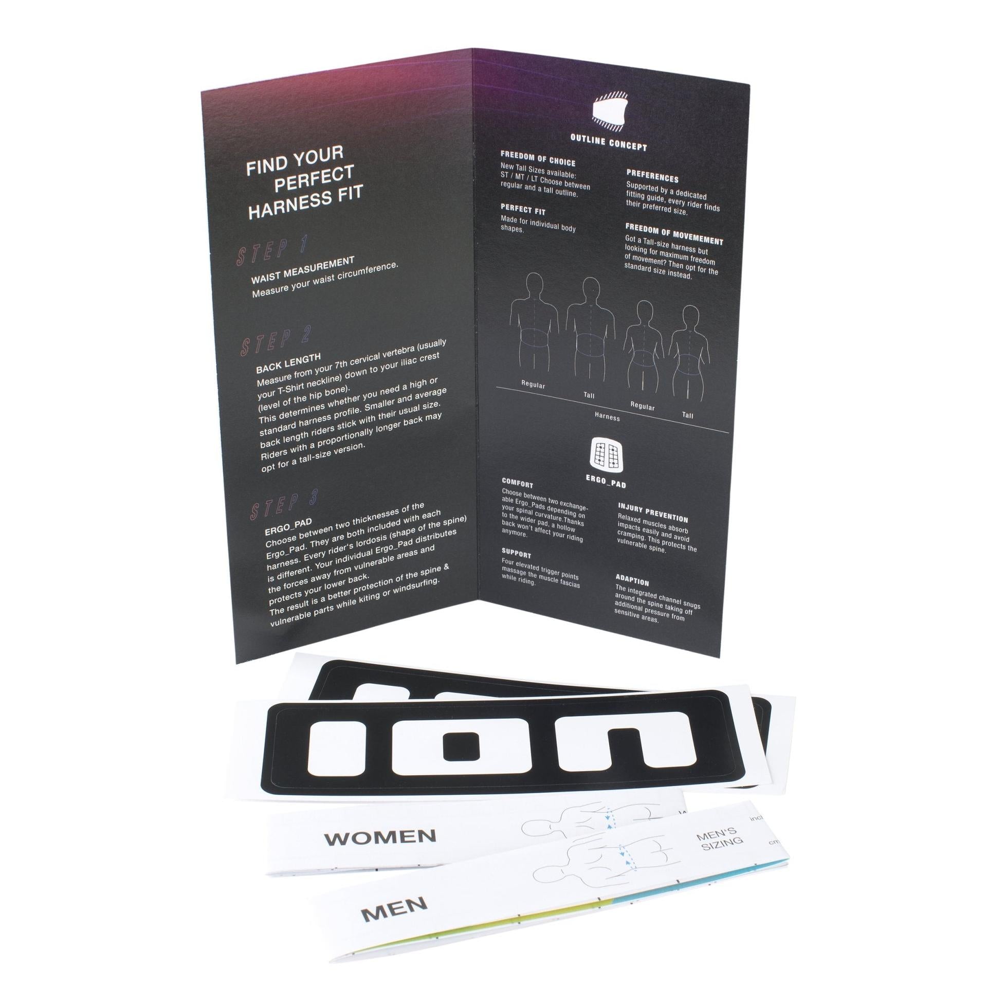 ION Kiteboarding and Windsurf Harness measurement size chart guide set tool