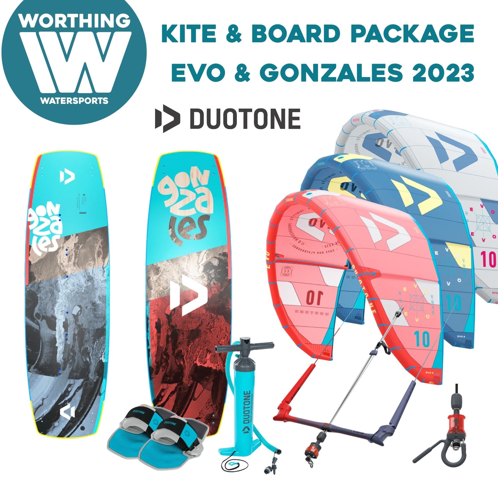 Duotone Evo Kite Gonzales Board Full Kitesurf Package 2023 - Worthing Watersports - Kites - Duotone Kiteboarding