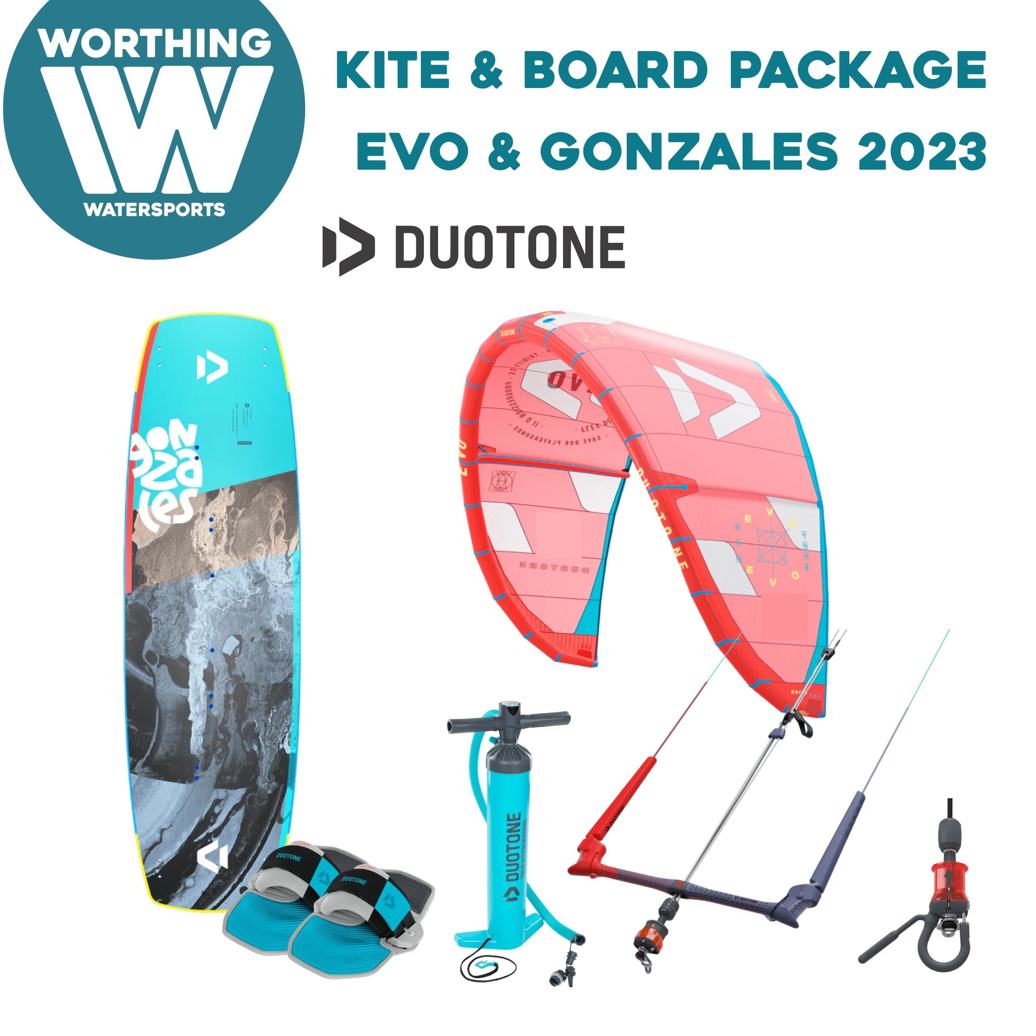 Duotone Evo Kite Gonzales Board Full Kitesurf Package 2023 - Worthing Watersports - Kites - Duotone Kiteboarding